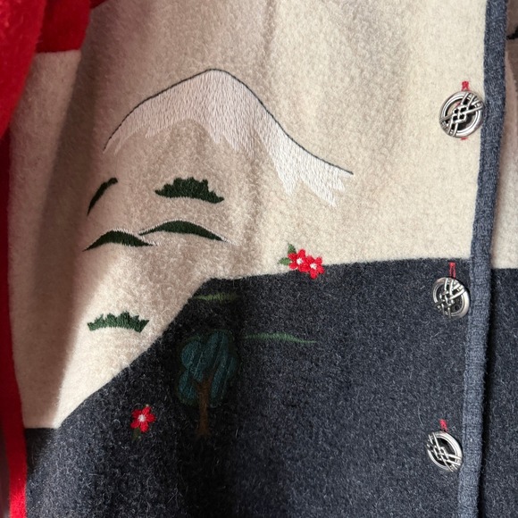 Gira Puccino Vintage Cottagecore‎ Embroidered Italian Wool Jacket, Red Gray,L/XL - Picture 10 of 10